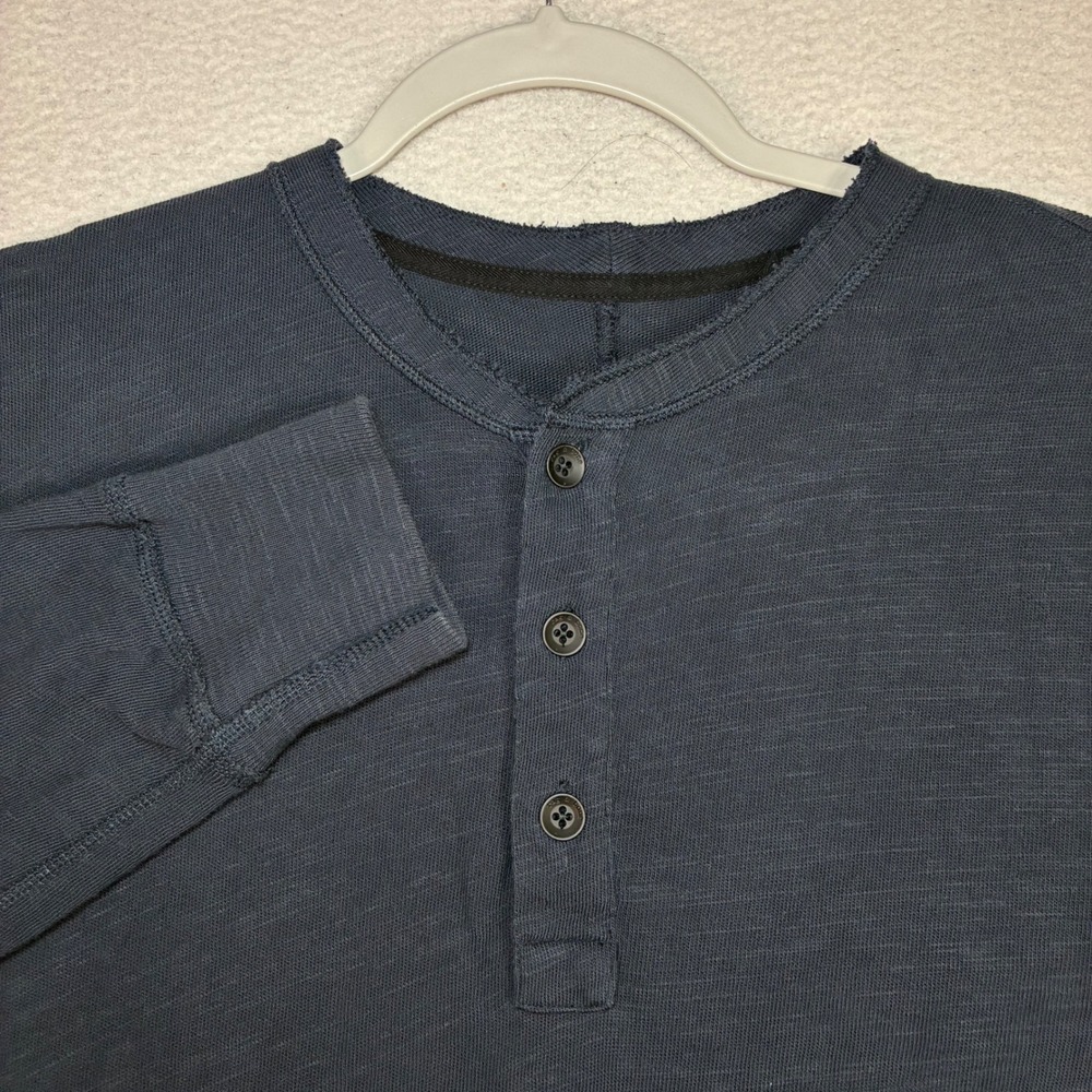 Rag Bone Henley Shirt Men M Blue Slub Cotton Jersey Long Sleeve Standard Issue